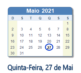 27 Maio 2021 calendario