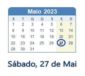 27 Maio 2023 calendario