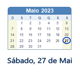 27 Maio 2023 calendario