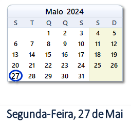 27 Maio 2024 calendario