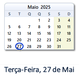27 Maio 2025 calendario