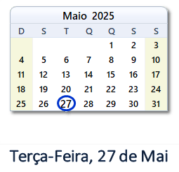 27 Maio 2025 calendario