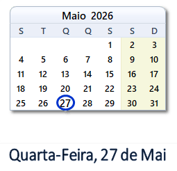 27 Maio 2026 calendario