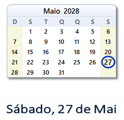 27 Maio 2028 calendario