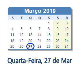 27 Março 2019 calendario