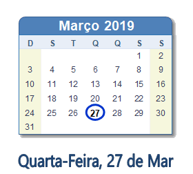 27 Março 2019 calendario