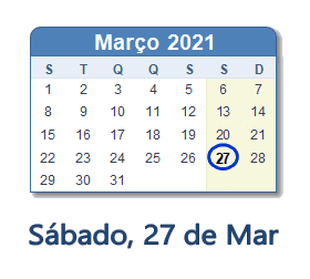 27 Março 2021 calendario