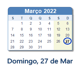 27 Março 2022 calendario