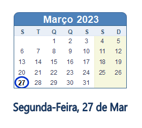 27 Março 2023 calendario