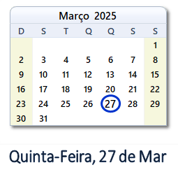27 Março 2025 calendario