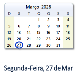 27 Março 2028 calendario