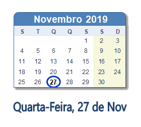 27 Novembro 2019 calendario