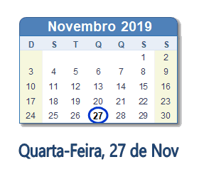 27 Novembro 2019 calendario