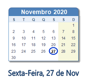 27 Novembro 2020 calendario