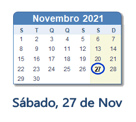 27 Novembro 2021 calendario