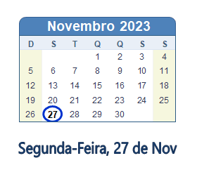 27 Novembro 2023 calendario