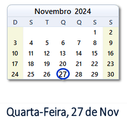 27 Novembro 2024 calendario