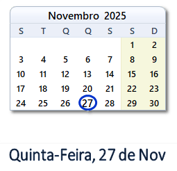 27 Novembro 2025 calendario
