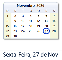 27 Novembro 2026 calendario