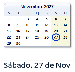 27 Novembro 2027 calendario