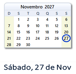 27 Novembro 2027 calendario