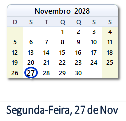 27 Novembro 2028 calendario