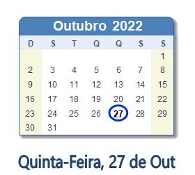 27 Outubro 2022 calendario
