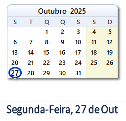 27 Outubro 2025 calendario