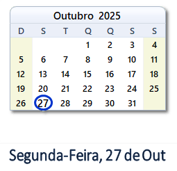 27 Outubro 2025 calendario