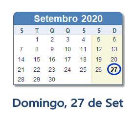 27 Setembro 2020 calendario