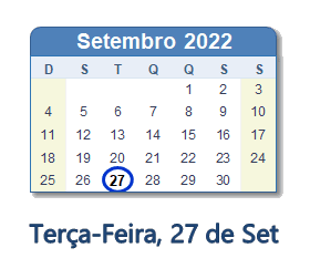 27 Setembro 2022 calendario