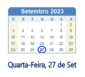 27 Setembro 2023 calendario