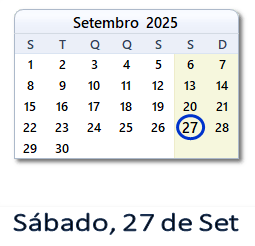 27 Setembro 2025 calendario