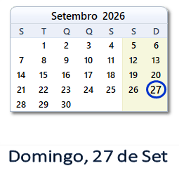 27 Setembro 2026 calendario