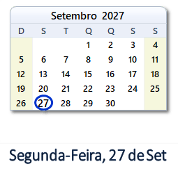 27 Setembro 2027 calendario