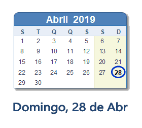 28 Abril 2019 calendario