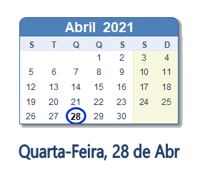 28 Abril 2021 calendario