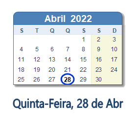 28 Abril 2022 calendario