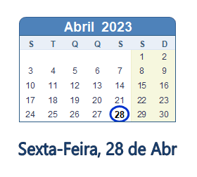 28 Abril 2023 calendario