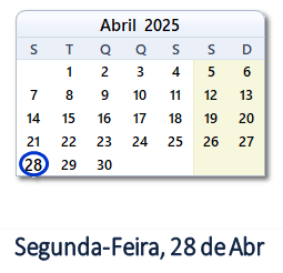 28 Abril 2025 calendario
