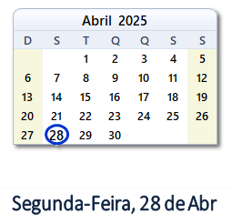 28 Abril 2025 calendario