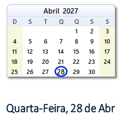 28 Abril 2027 calendario