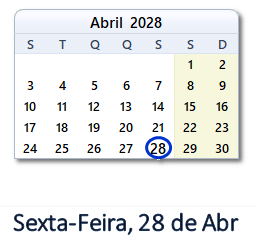 28 Abril 2028 calendario