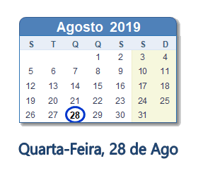 28 Agosto 2019 calendario