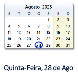 28 Agosto 2025 calendario