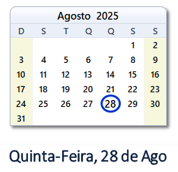 28 Agosto 2025 calendario