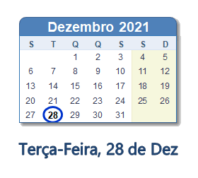 28 Dezembro 2021 calendario