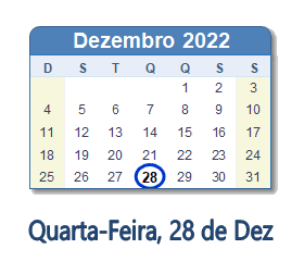 28 Dezembro 2022 calendario