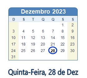 28 Dezembro 2023 calendario