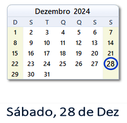 28 Dezembro 2024 calendario